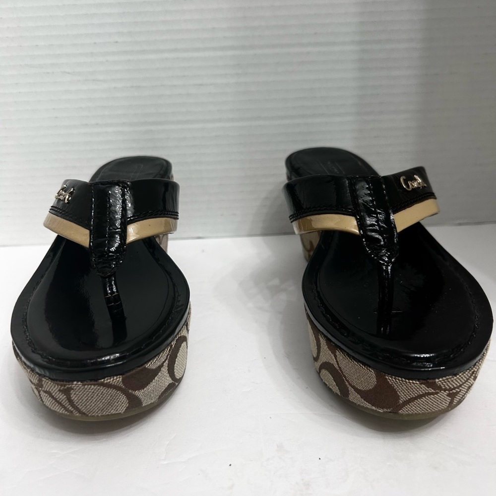 Coach Jody Black and Cream Signature Monogram Slip On Wedge Women's Sandals - Picture 5 of 12